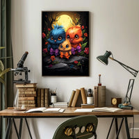 Whimsical Birds in Moonlit Forest Poster Art