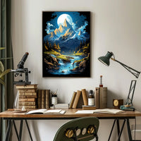 Enchanted Moonlit Mountain Landscape Fantasy Art Poster