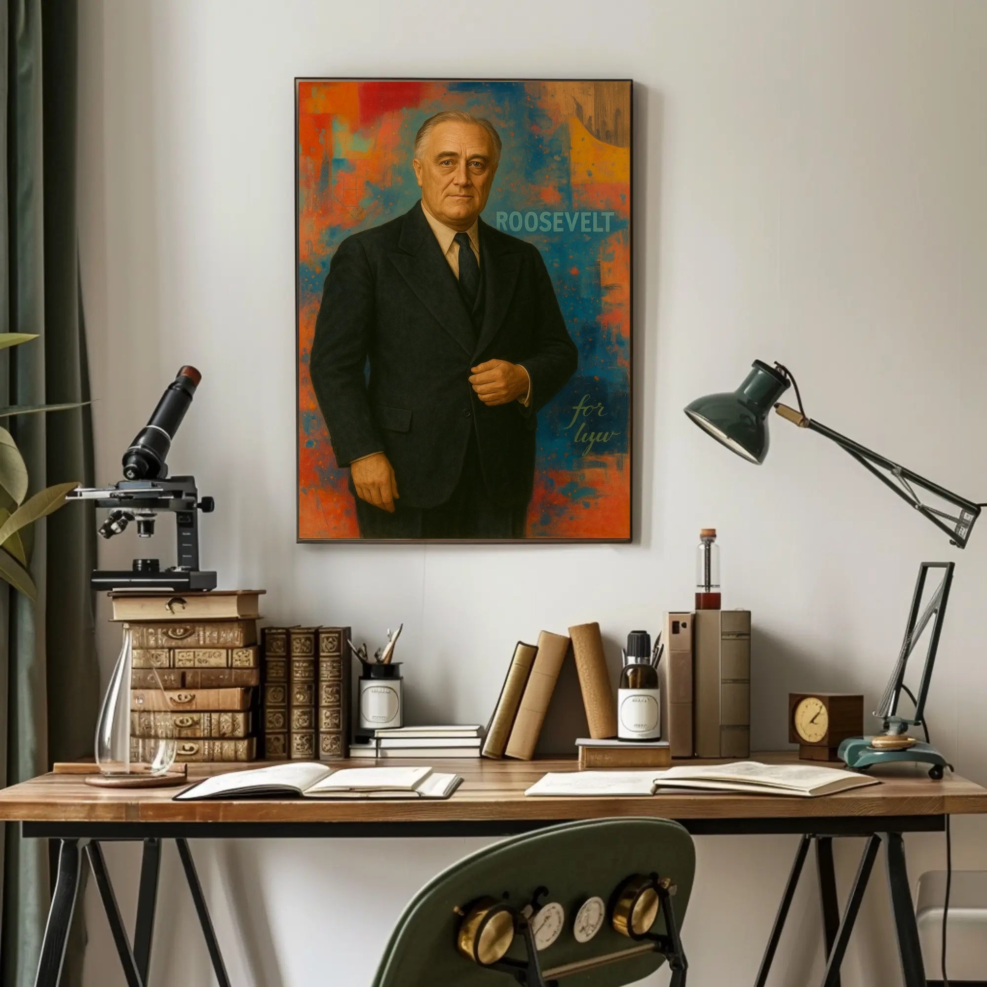 Roosevelt Portrait on Abstract Background: Historical or Presidential Poster