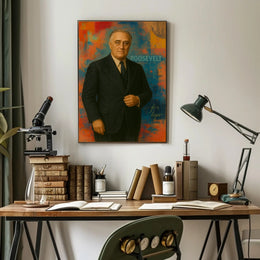 Roosevelt Portrait on Abstract Background: Historical or Presidential Poster