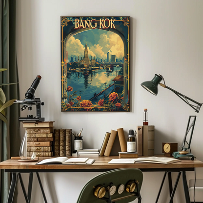 Bangkok Wat Arun Flowers Riverside City Thailand Travel Poster