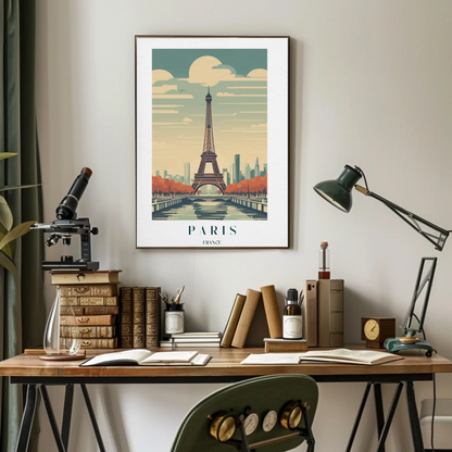Paris France Eiffel Tower Autumn Skyline Travel Poster
