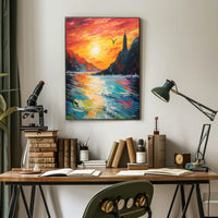 Serene Sunset Seascape: Impressionistic Artistic Poster