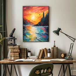 Serene Sunset Seascape: Impressionistic Artistic Poster