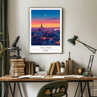 Tallinn Dusk Skyline Travel Poster