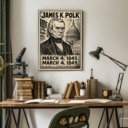 James K. Polk 11th President of the United States B & W Comic Sketch Poster