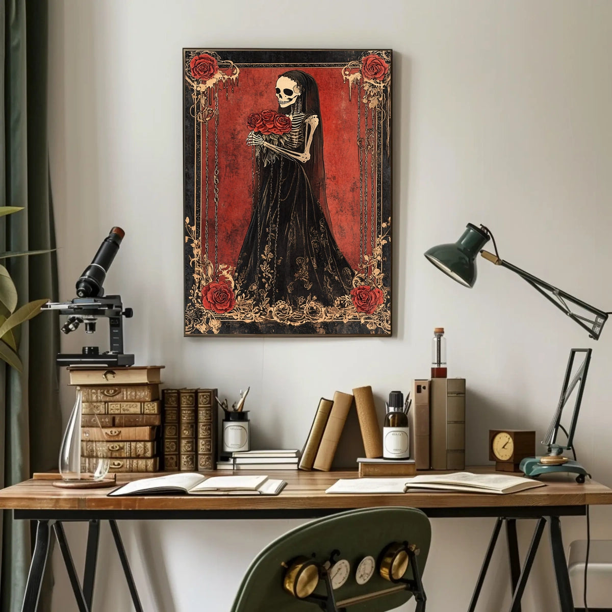 Skeletal Figure Red Roses Cultural or Heritage Poster