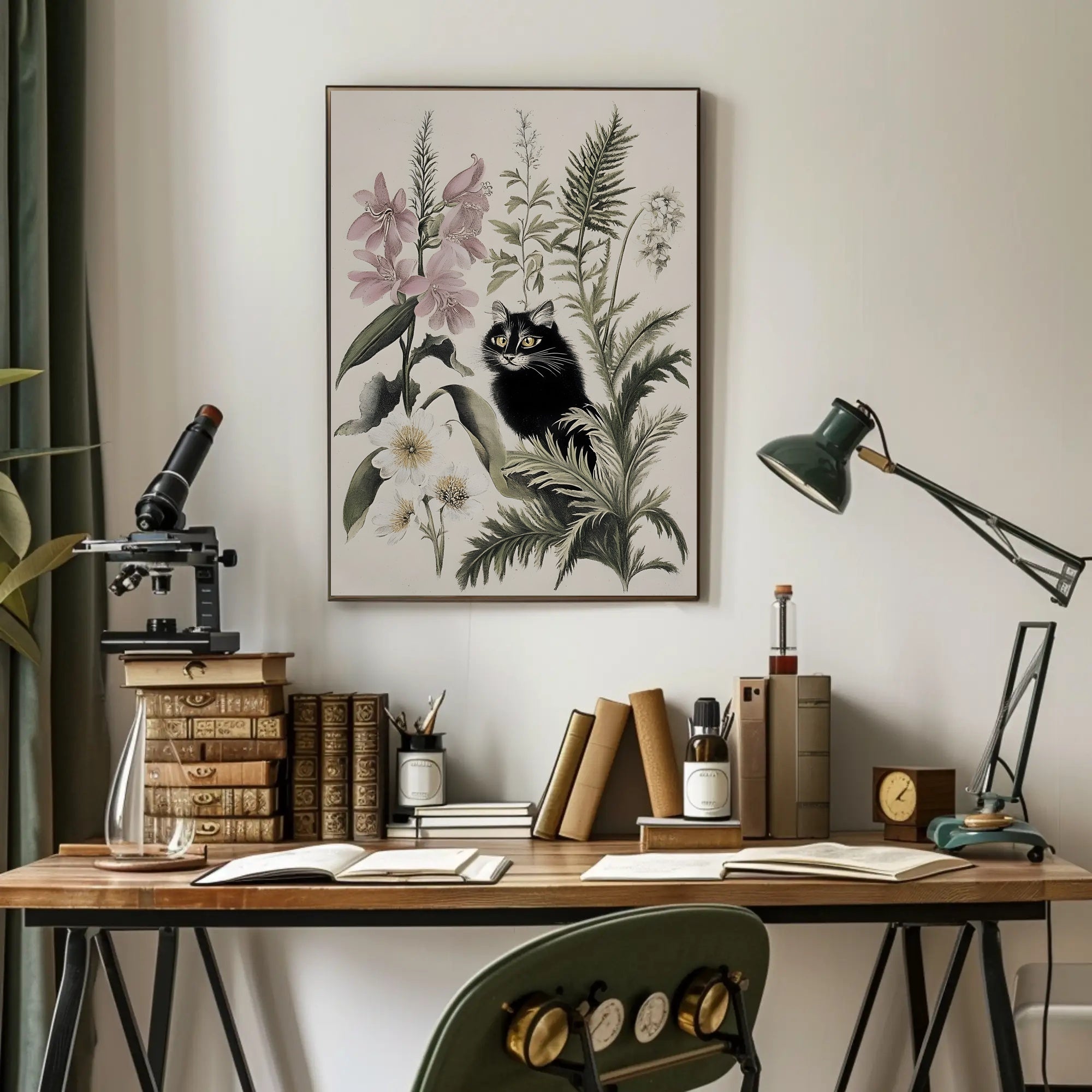 Black Cat with Wildflowers: Animal Poster PosterGoat