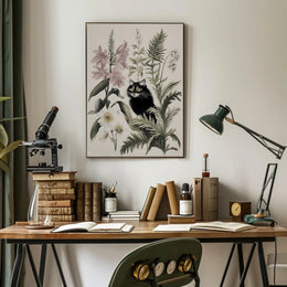 Black Cat with Wildflowers: Animal Poster PosterGoat