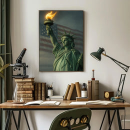 The Statue of Liberty and the American Flag Poster