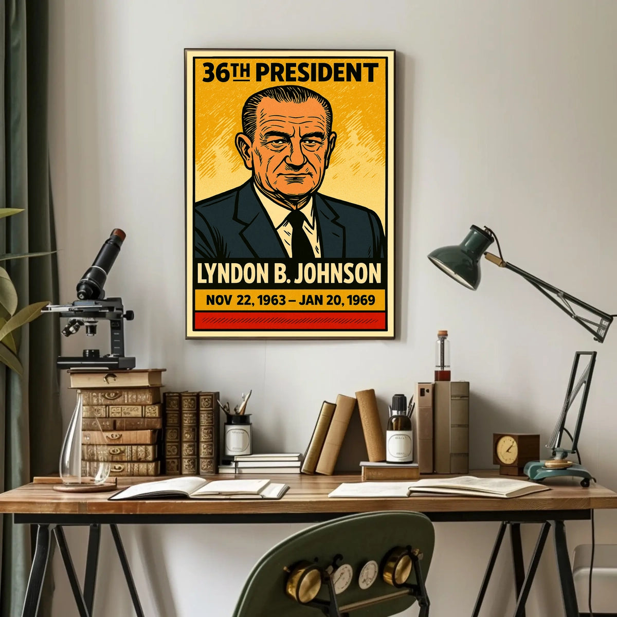 Lyndon B. Johnson 36th President of the United States Inked Comic Style Poster