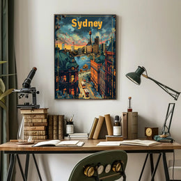 Sydney Skyline Sunset: Vibrant Urban or Cityscape Poster