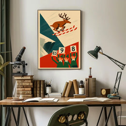 Whimsical Skiing Reindeer Retro Art Sports Poster