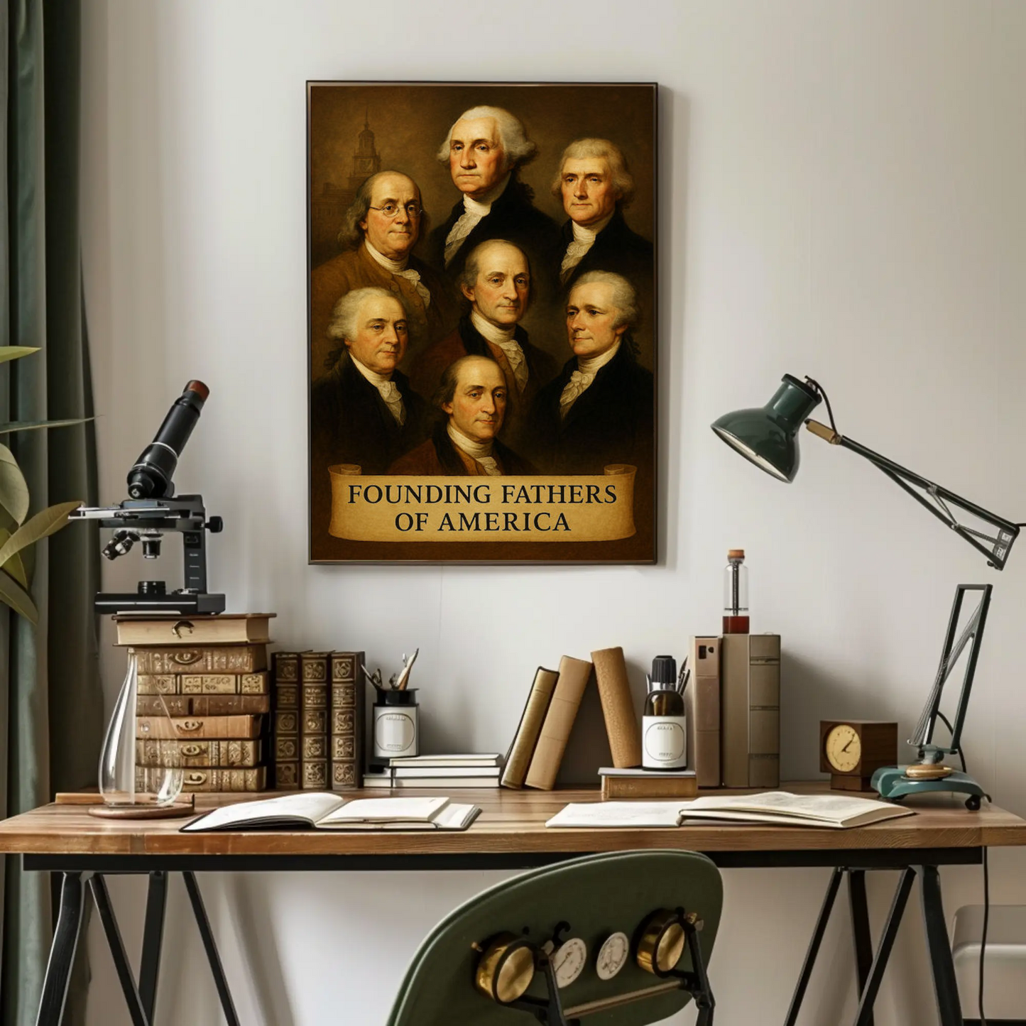 Founding Fathers Portrait Historic America Travel Poster
