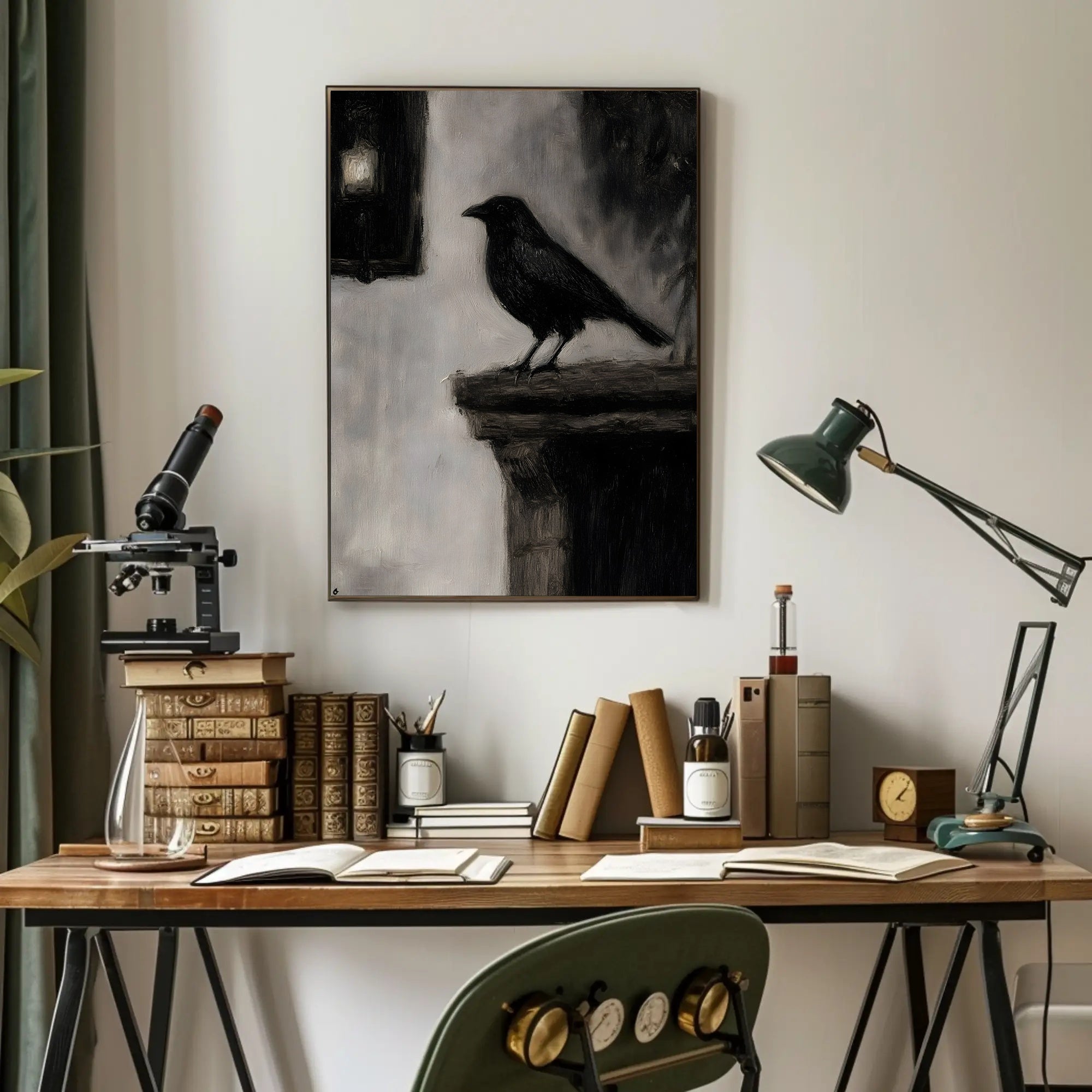 Raven on Stone Ledge: Impressionistic Animal Poster PosterGoat