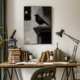 Raven on Stone Ledge: Impressionistic Animal Poster PosterGoat