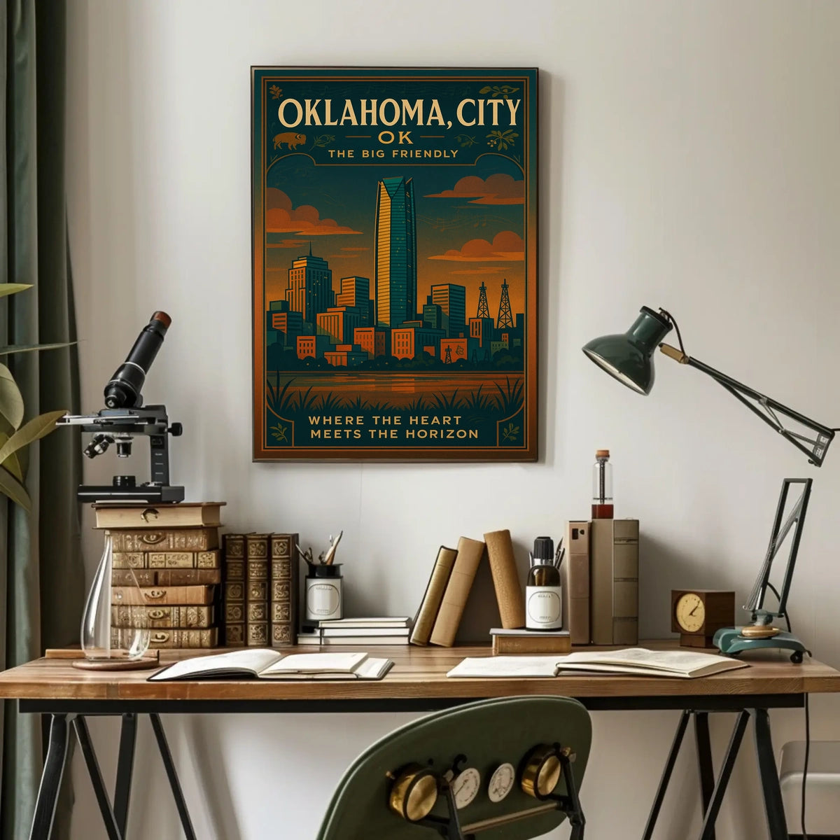 Oklahoma City Skyline Vintage Travel Poster Art