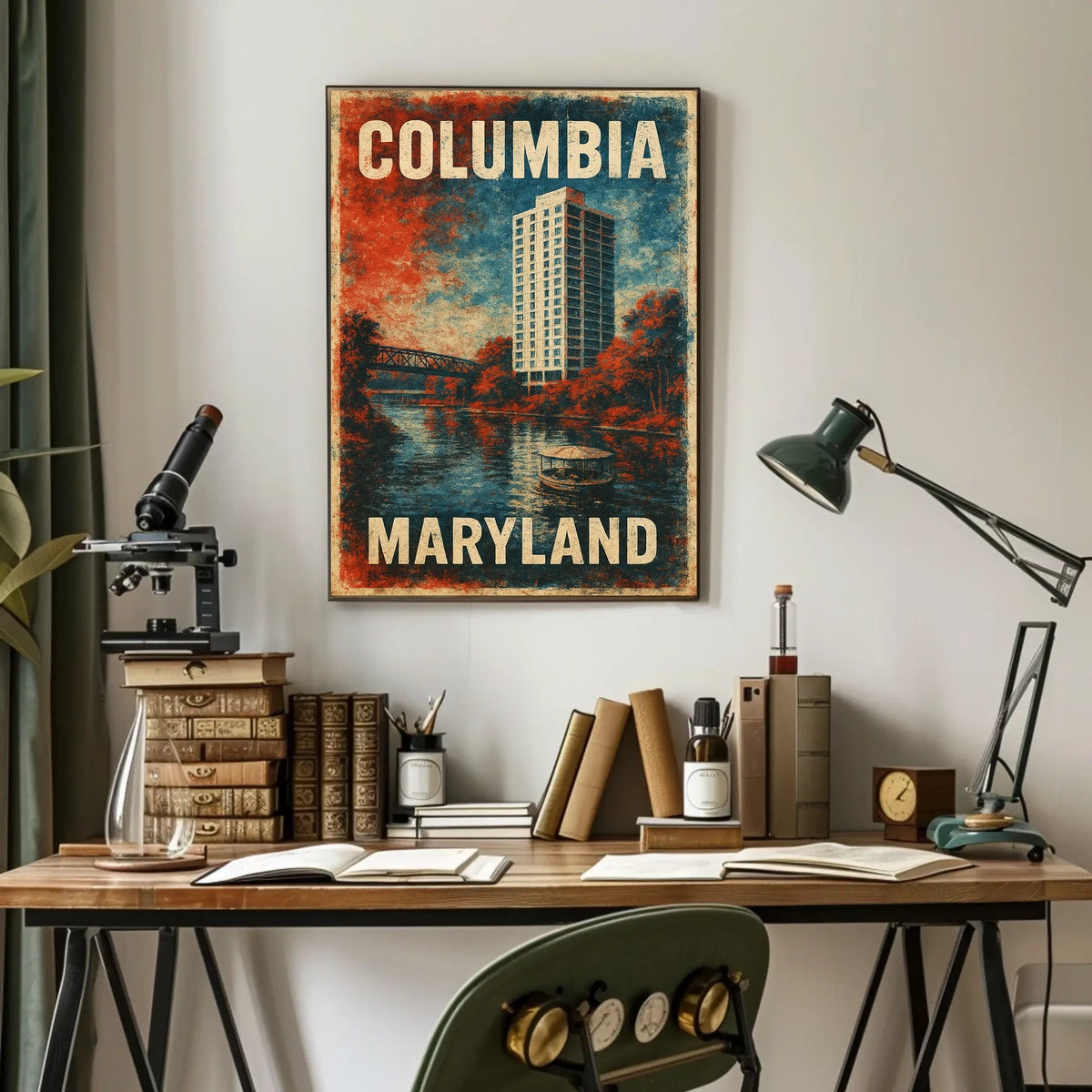 Columbia Maryland Scenic Cityscape Travel Minimalist Retro Vintage Collectors Poster