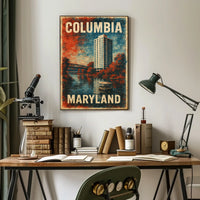Columbia Maryland Scenic Cityscape Travel Minimalist Retro Vintage Collectors Poster