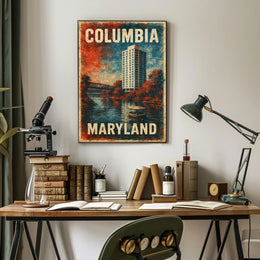 Columbia Maryland Scenic Cityscape Travel Minimalist Retro Vintage Collectors Poster