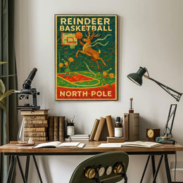 Reindeer Basketball at the North Pole Poster