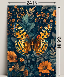 Vibrant Butterfly and Flowers Illustrated Animal Poster