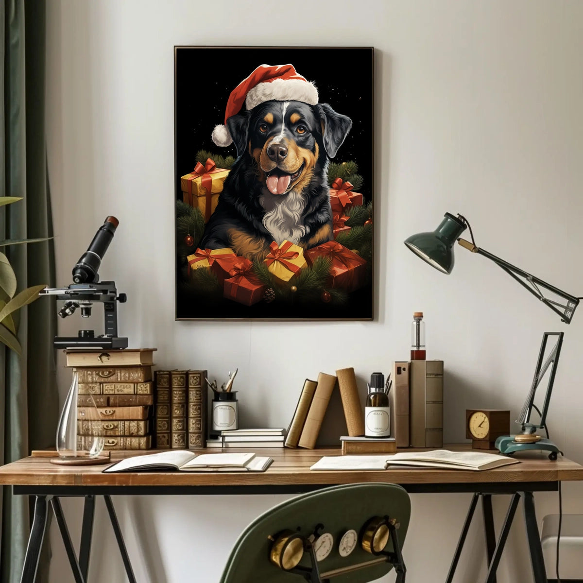Festive Dog with Santa Hat Holiday Poster