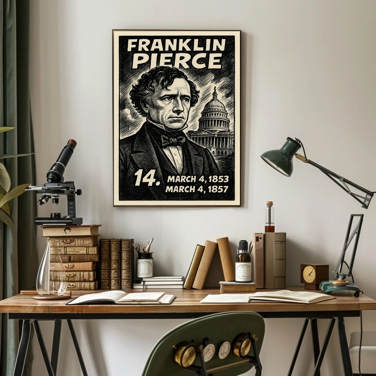 Franklin Pierce 14th President of the United States B & W Comic Sketch Poster