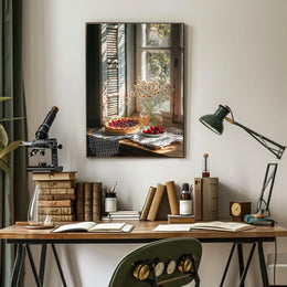 rustic kitchen counter with cherry pie Poster