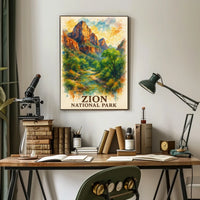Zion National Park Watercolor Landscape Art Poster