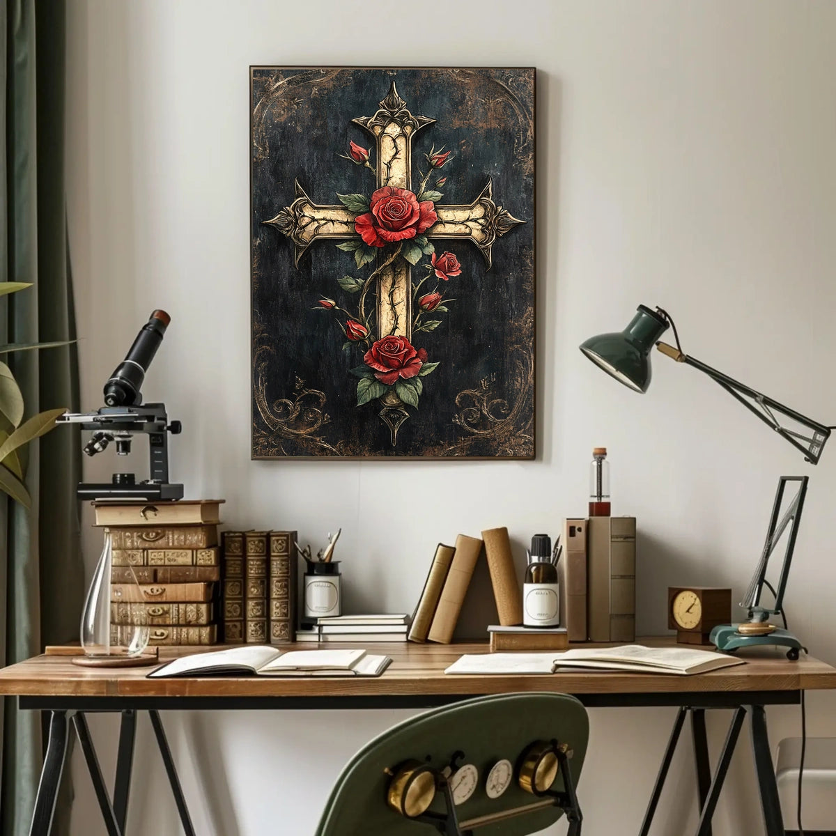 Ornate Cross with Roses Christian Spiritual Cultural Heritage Poster