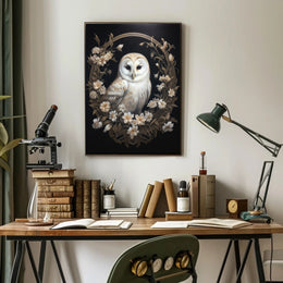Barn Owl and Floral Wreath Animal Poster