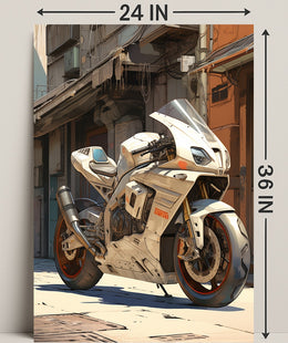 Futuristic Motorcycle In Urban Alley Poster PosterGoat
