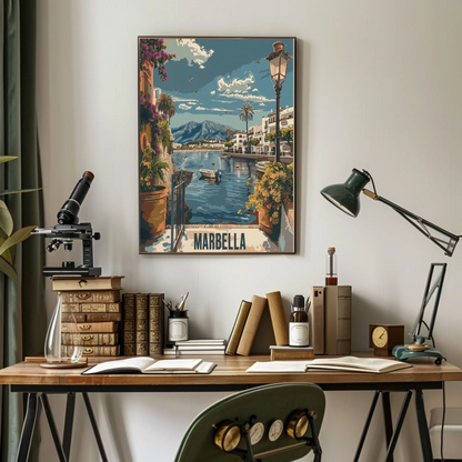 Marbella Seaside Town Waterfront Travel Poster