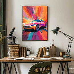 Luxury Sports Car in Vibrant Abstract Pop Culture Poster