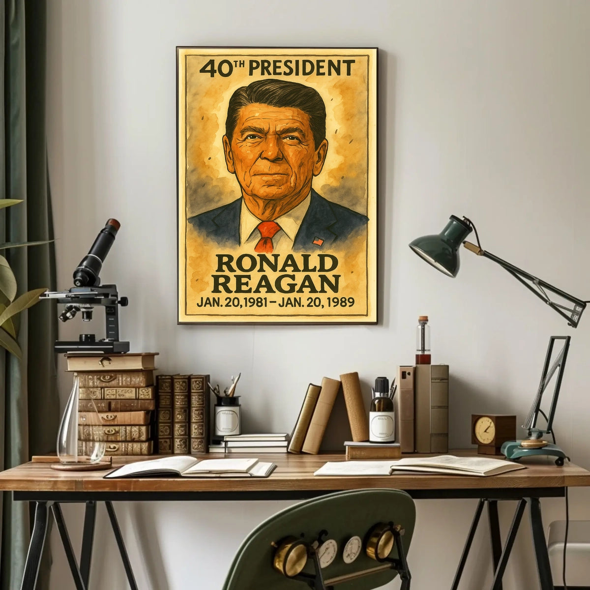 Ronald Reagan 40th President of the United States Exaggerated Cartoon Sketch Poster