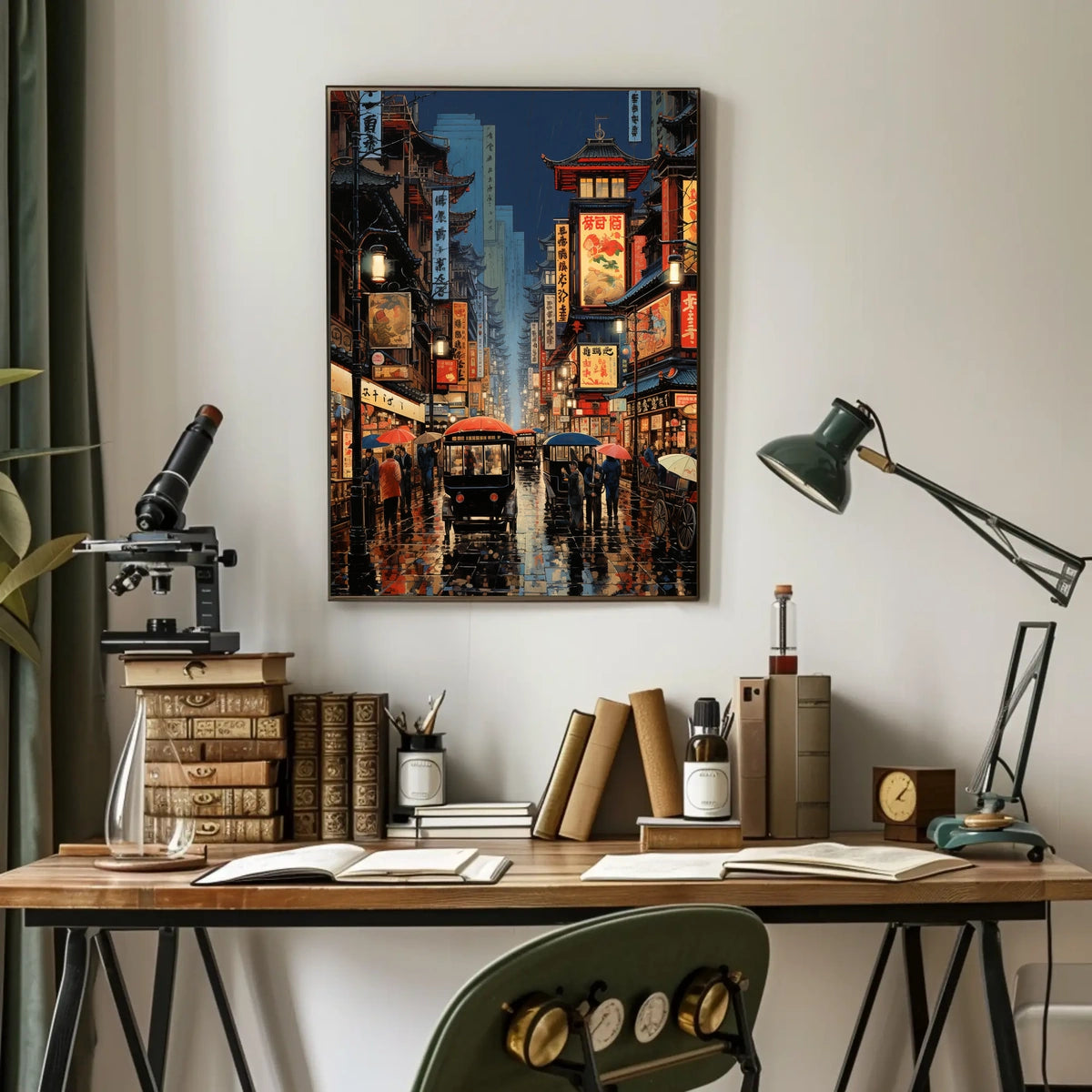 Vibrant Asian City Street Scene Historical Heritage Poster