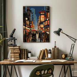 Vibrant Asian City Street Scene Historical Heritage Poster