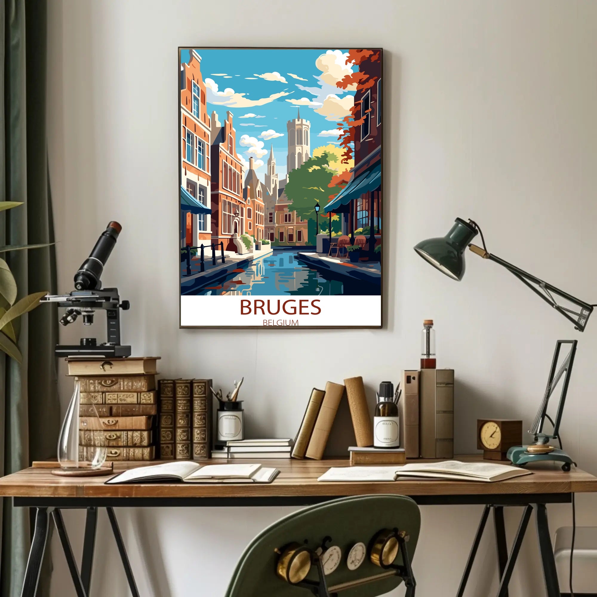 Bruges Vintage Travel Poster: Charming Canals and Architecture