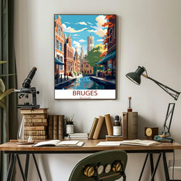 Bruges Vintage Travel Poster: Charming Canals and Architecture