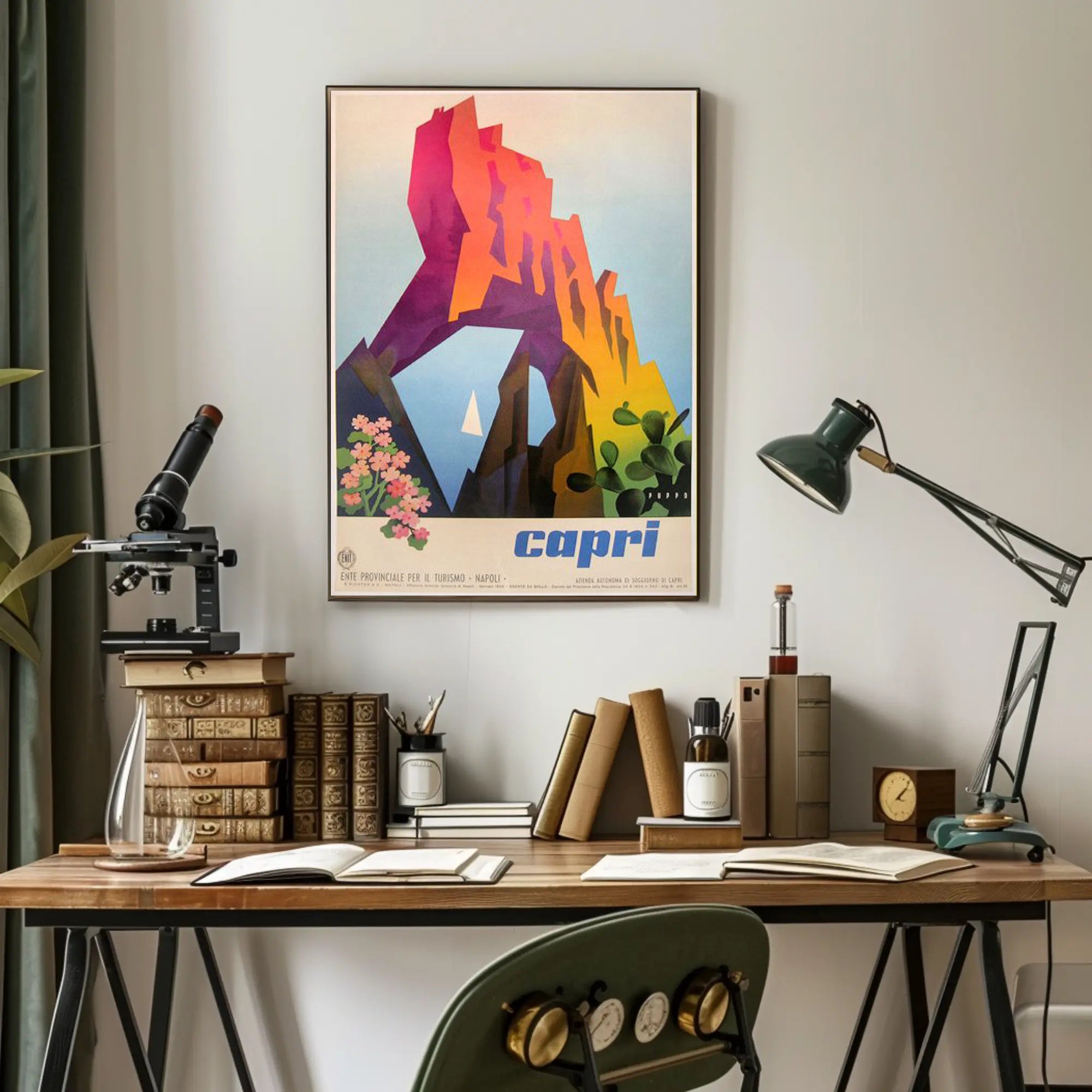 Capri Cliffs Travel Art: Modern Geometric Shapes Travel Poster PosterGoat