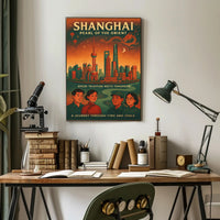Shanghai Skyline Vintage Travel Poster