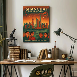 Shanghai Skyline Vintage Travel Poster