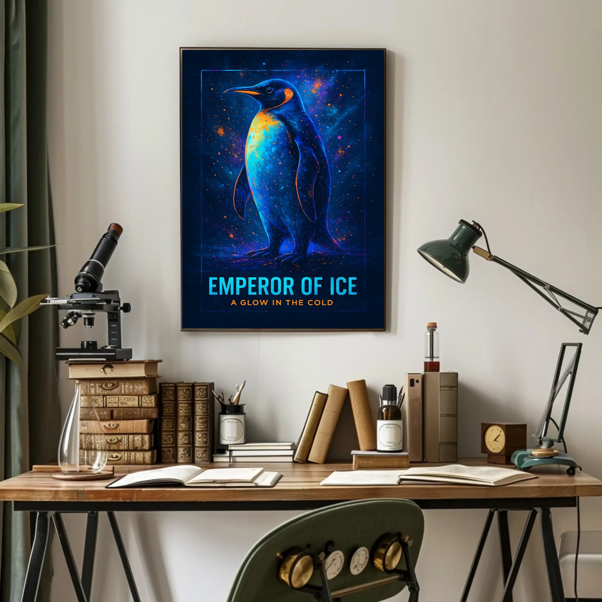 Emperor Penguin Poster Neon Glow Wall Art Print