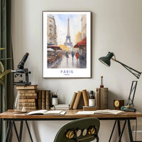 Parisian Autumn Stroll: Watercolor Urban or Cityscape Poster PosterGoat