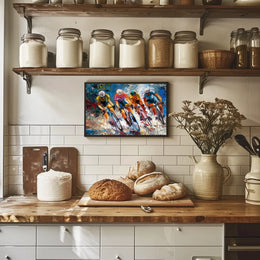 Dynamic Cyclists Racing Impressionistic Art Poster Print