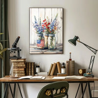 Three Rustic Mason Jars Wall Decor Art Print Poster