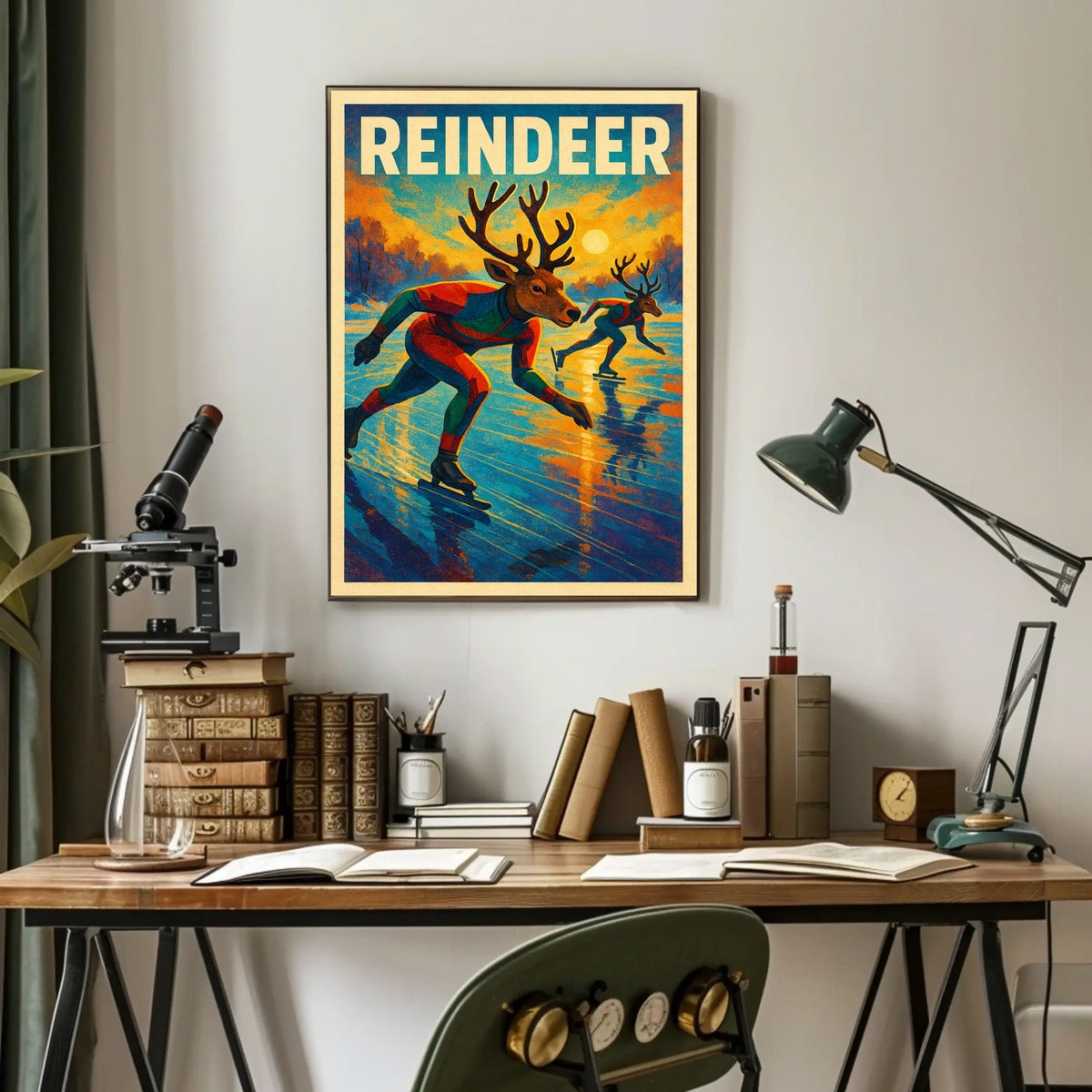 Reindeer Ice Skating Poster