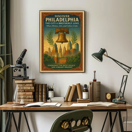 Philadelphia Vintage Liberty Bell Skyline Poster
