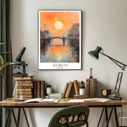 Sunset Over Dublin Bridge Poster PosterGoat